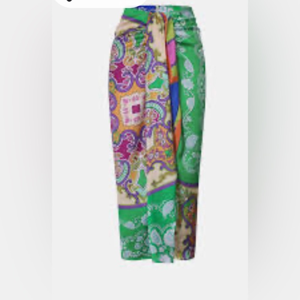 Floral Parsley Silky Wrap Skirt in large